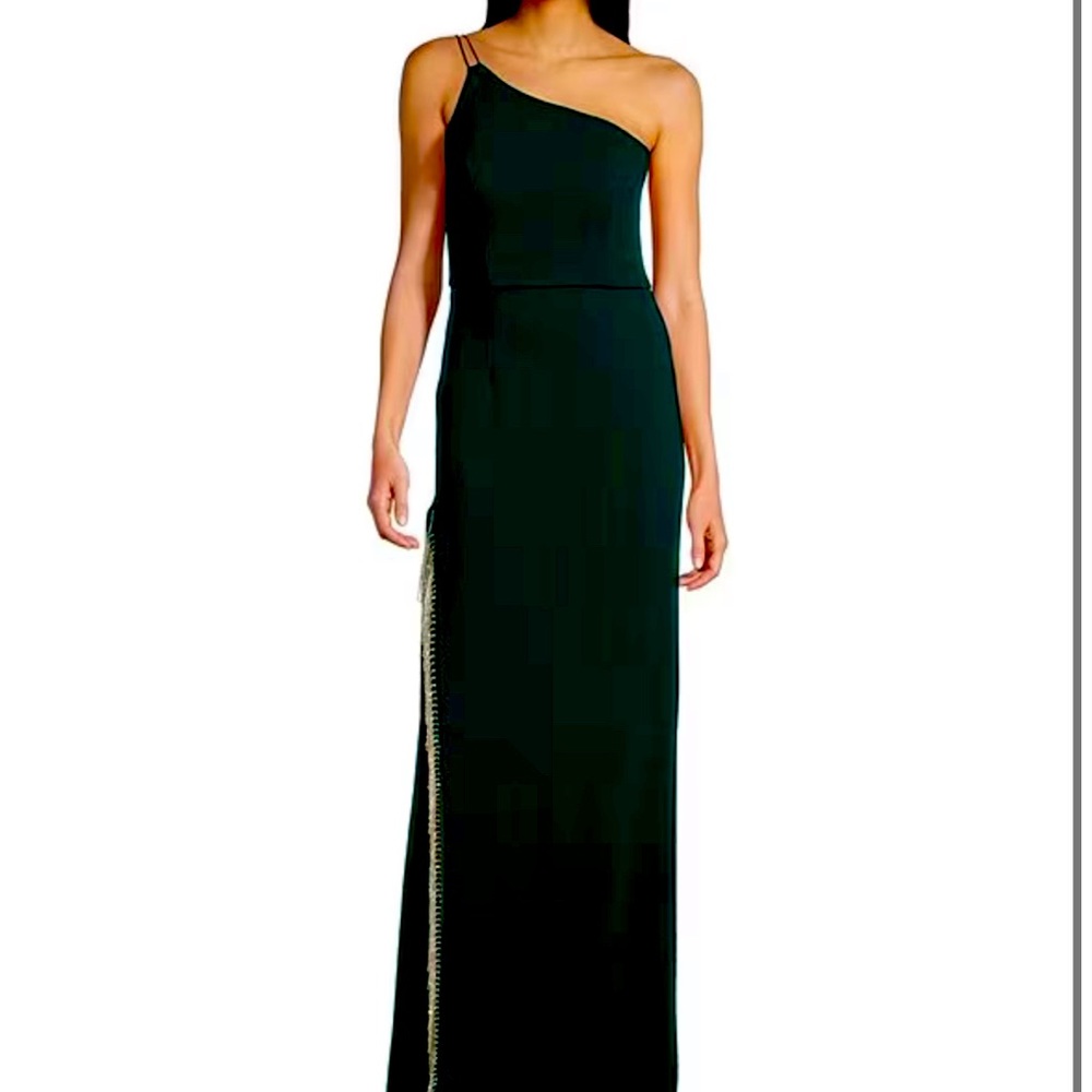 One Shoulder Fringe Side Slit Long Dress Black